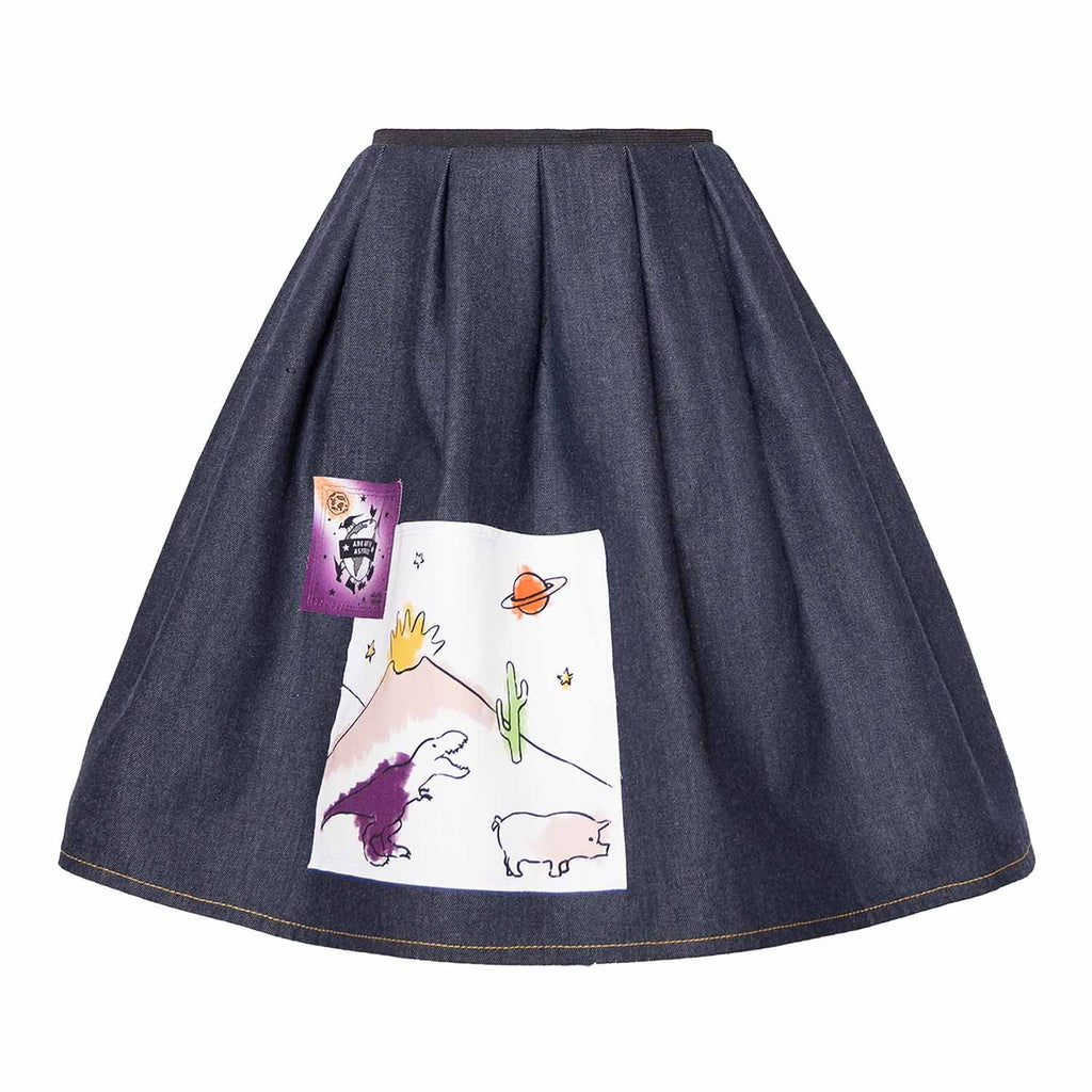 Blue Denim Skirt with Appliqué