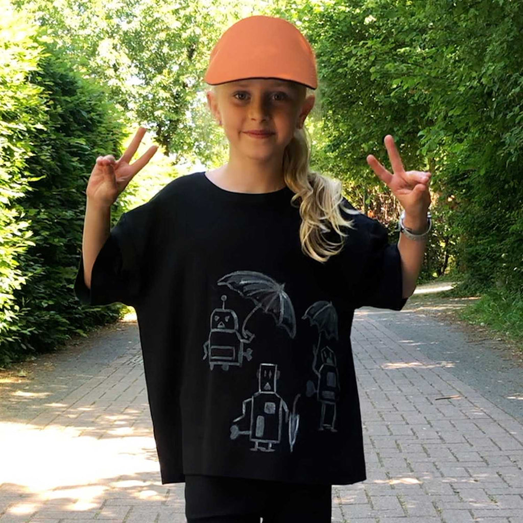 Hand-Painted Oversized Black T Shirt for Kids