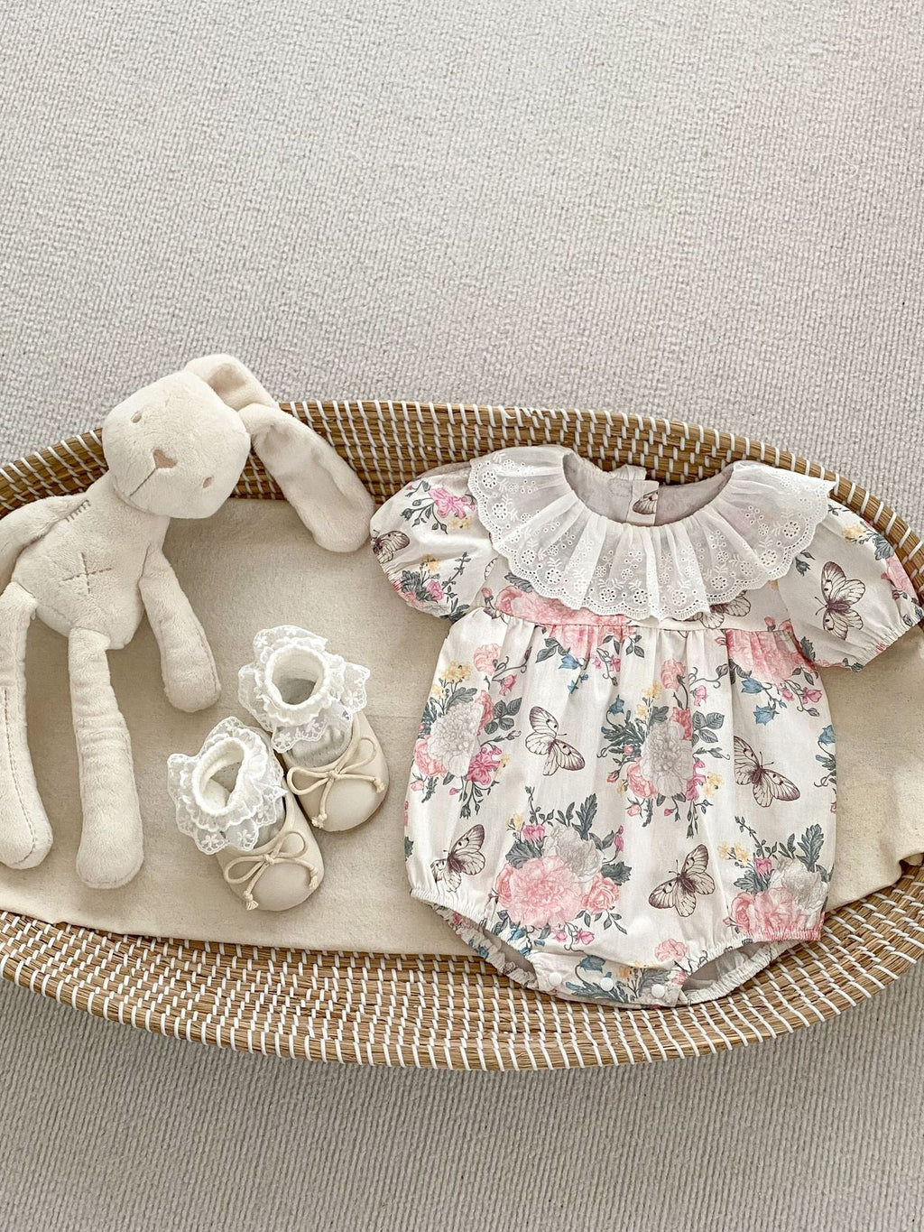 Summer Baby Girls Flowers And Butterfly Pattern Short Sleeves Onesies/Dress